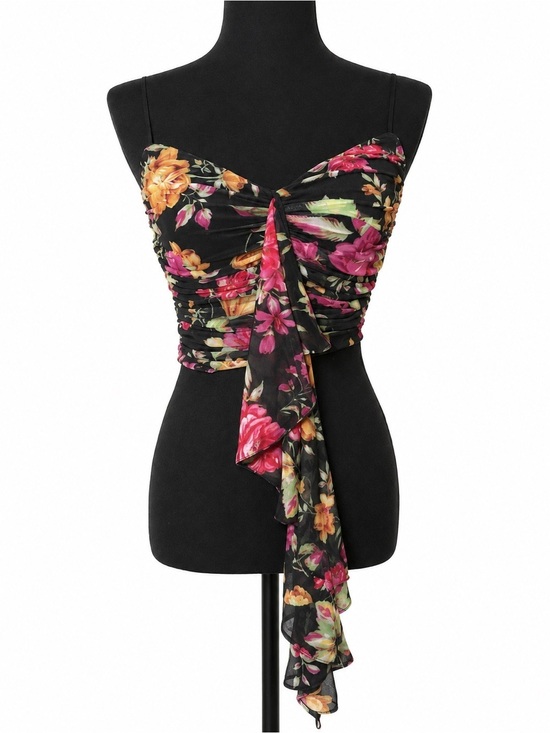 AFRM Tops - NWT AFRM Black Floral Drape Front Crop Top
